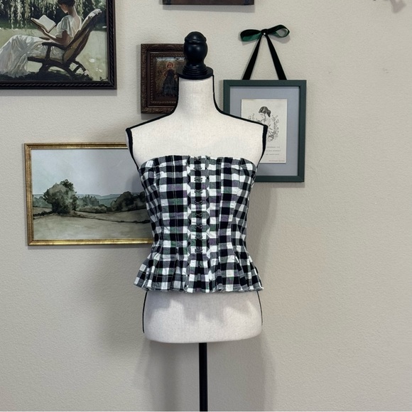 FREE PEOPLE |  Black and White Checkered Corset Strapless Top Size Medium - Picture 3 of 16